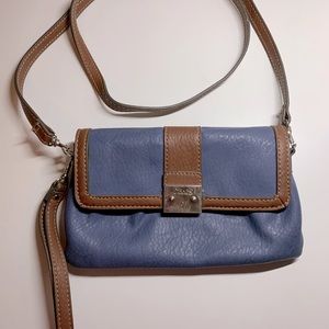 4/$25 Chaps blue and brown leather purse. Smaller, holds a phone and sm wallet.